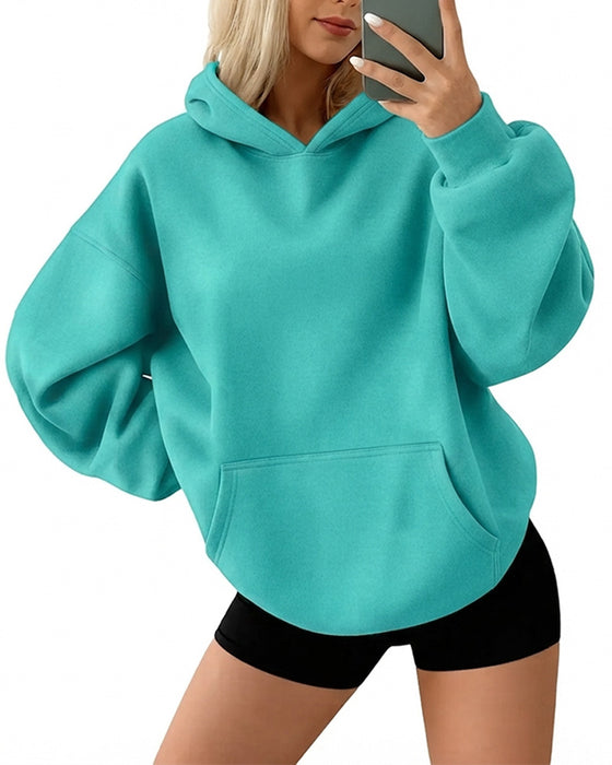 Hoodie Met Capuchon Zak Effen Los