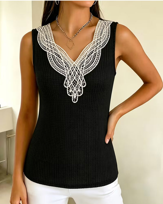 Tank Top Kant V-Hals Geribbeld