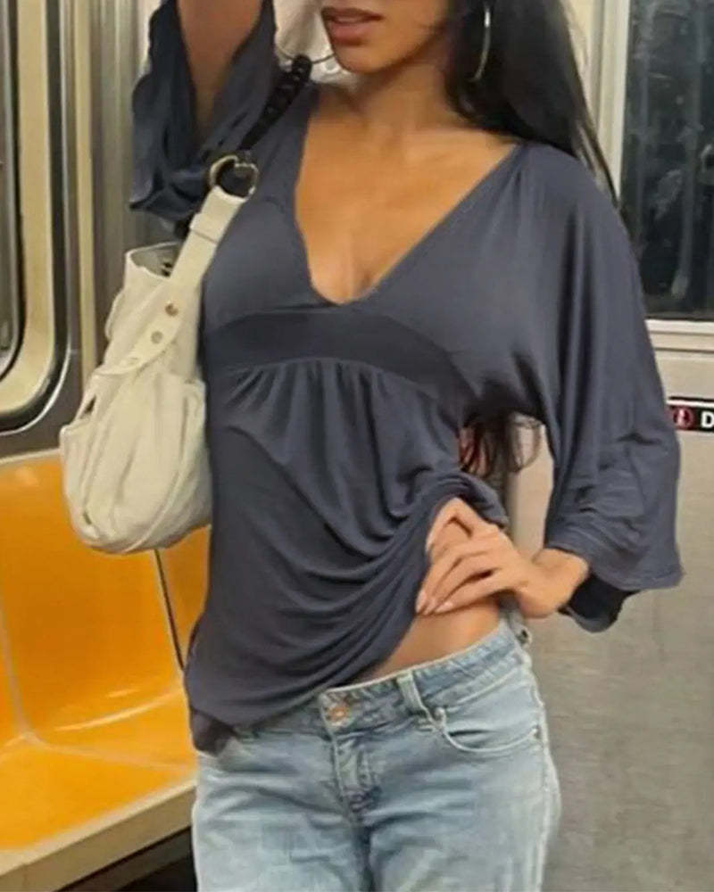 Top Sexy Diepe V-Hals Korte Mouw