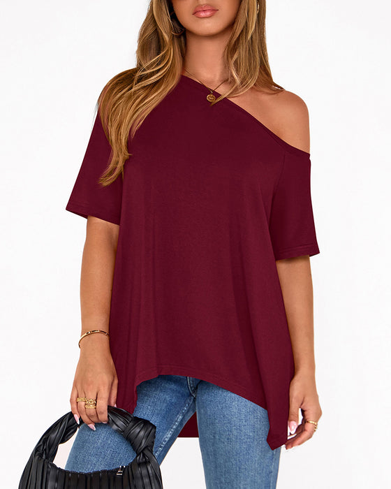 T-shirt Effen Kleur Onregelmatig