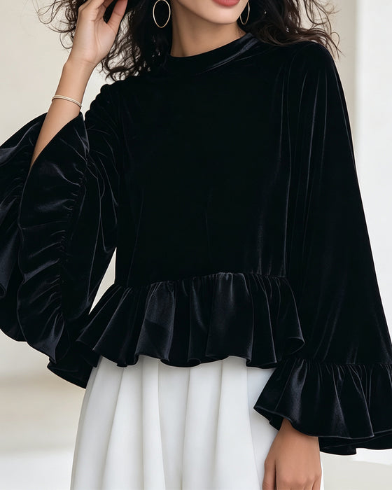 Blouse Rondhals Ruffle Flare Mouw