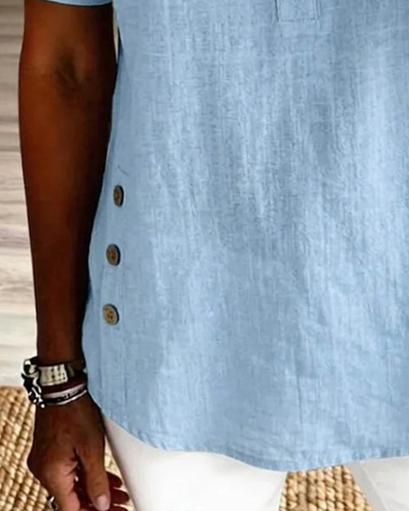 Blouse Effen Loszittend Korte Mouw