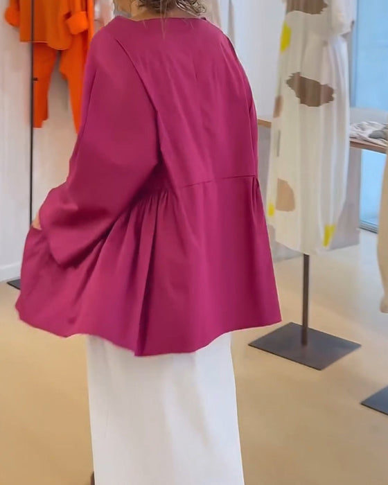 Effen Lange‑Mouw Blouse