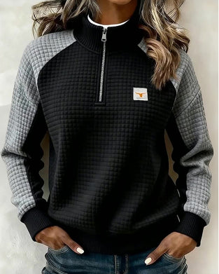 Trui Staande Kraag Wafel Kleurblok