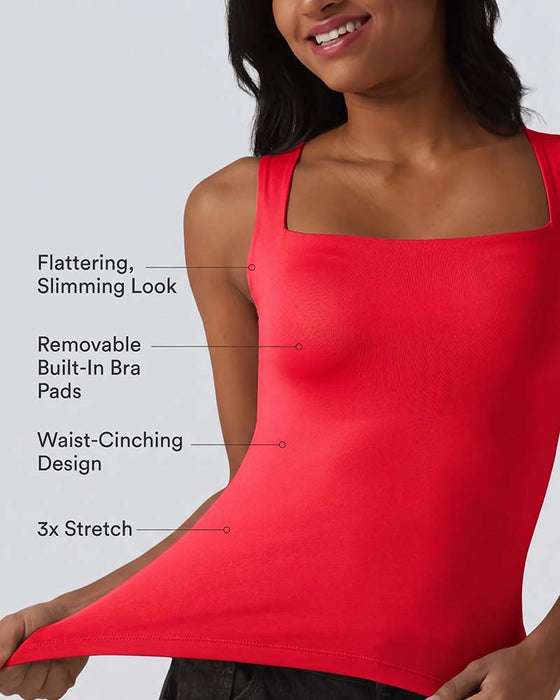 Tank Top Effen Kleur Vierkante Hals Ingebouwde Bh