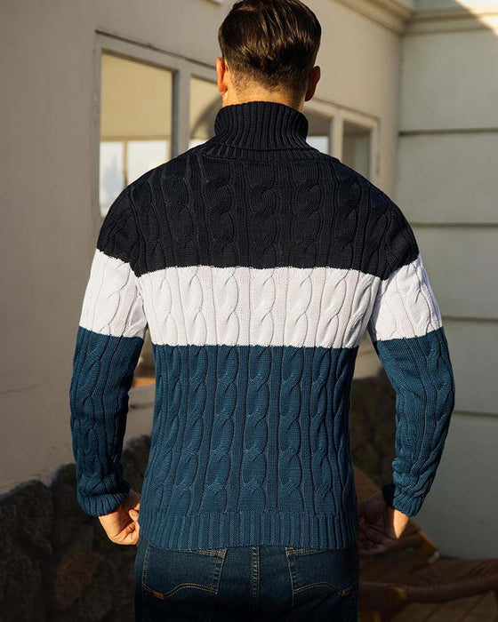 Pullover Hoge Hals Knoop Contrast Heren