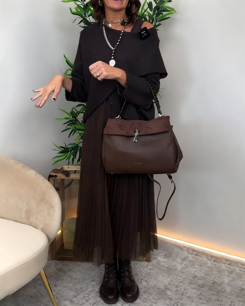 Set Met Elegante Stijl, Asymmetrische Trui En Kantrok