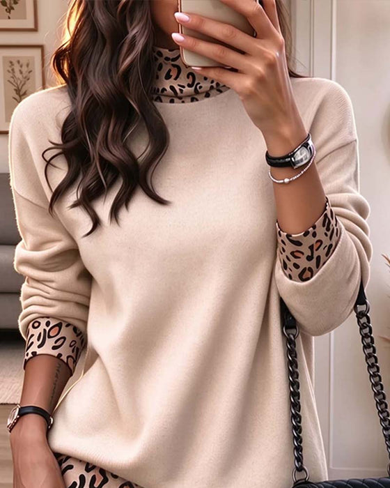 Jurk Hoge Kraag Luipaardprint Slim