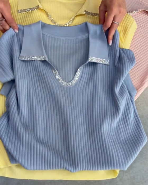 Pullover Slag Effen Korte Mouw