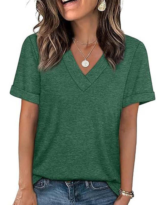 T-Shirt Effen V-Hals Casual Korte Mouw