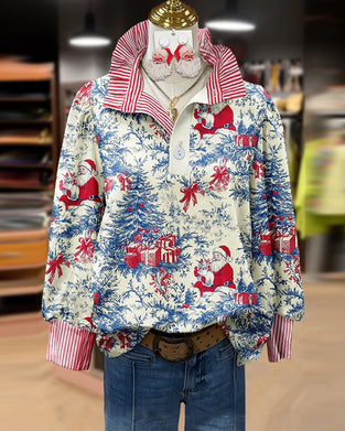 Modieuze Langmouwige Blouse Met Kerstprint