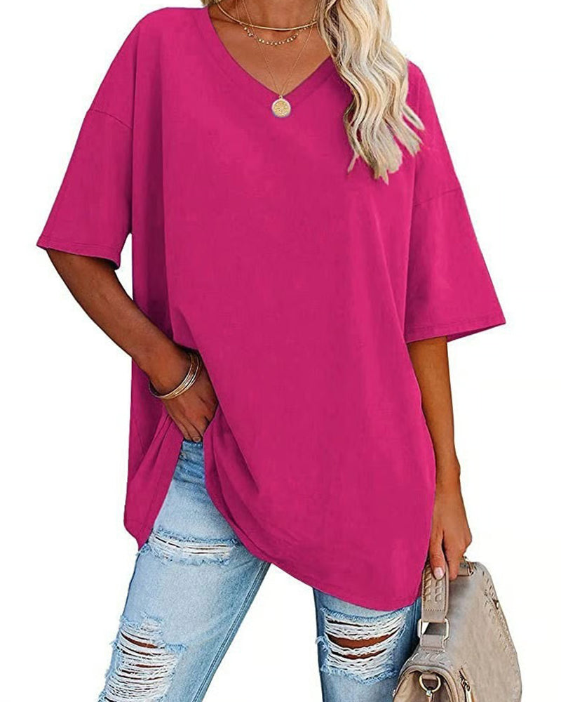 T-Shirt V-Hals Los Casual Korte Mouw