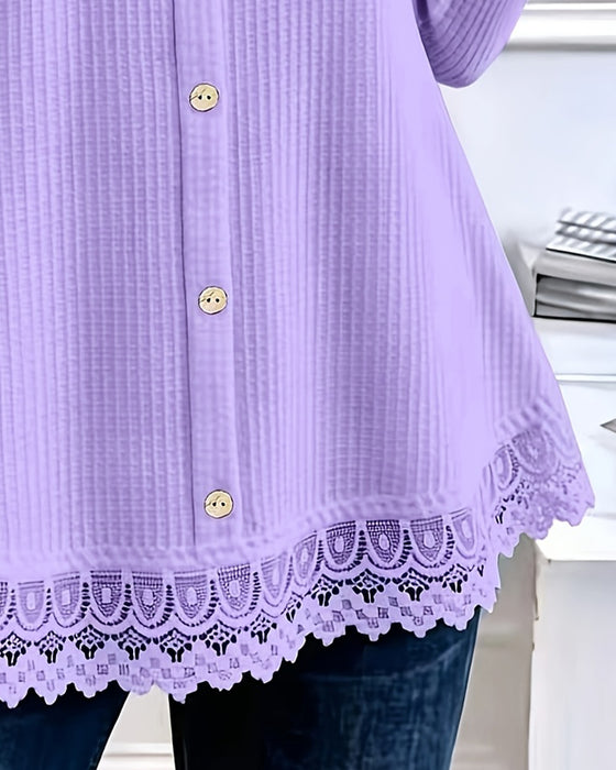 T-Shirt Lange Mouw Wafel Patchwork