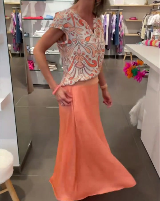 Casual blouse met V-hals en raglanmouwen met print