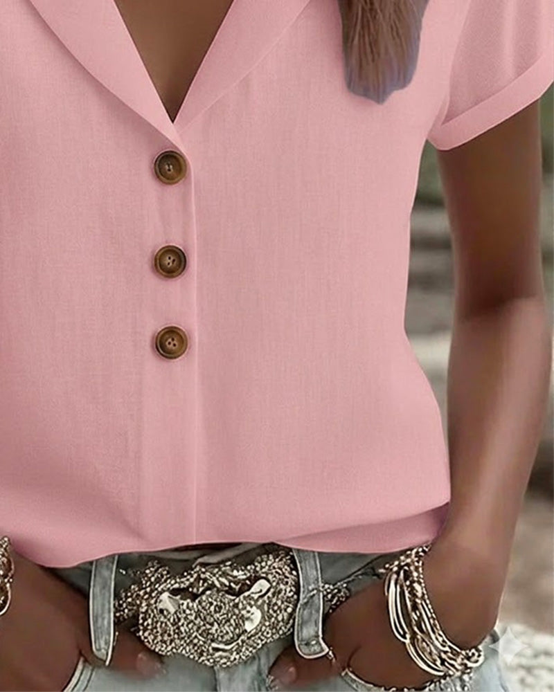 Overhemd Knoop Omlaag Kraag Korte Mouw