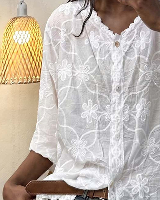 Blouse Franse Kant Driekwart Mouw