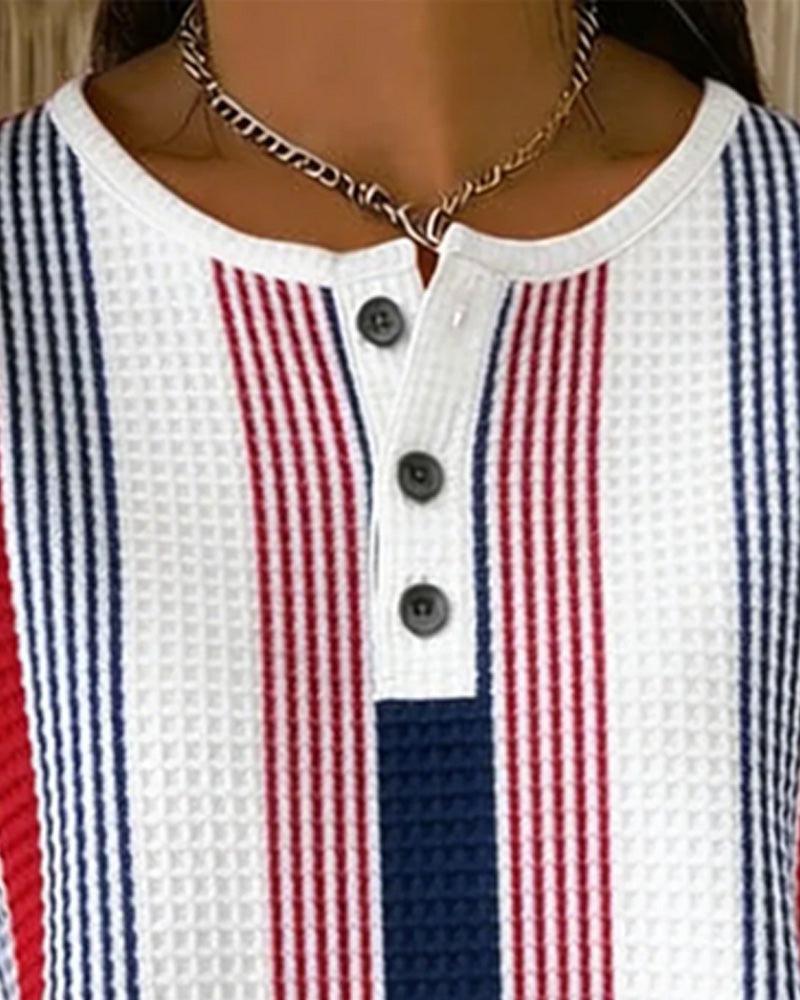 T-Shirt Rood Wit Blauw Verticale Streep