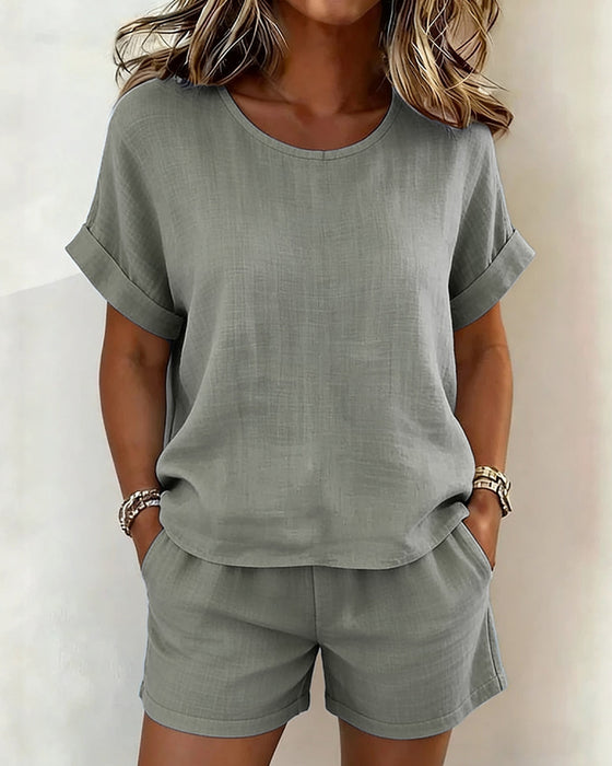 Set Effen Ronde Hals Korte Mouw Shorts
