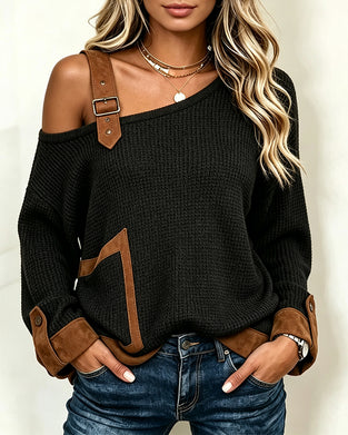 Blouse Off-Shoulder Asymmetrische Hals Spliced