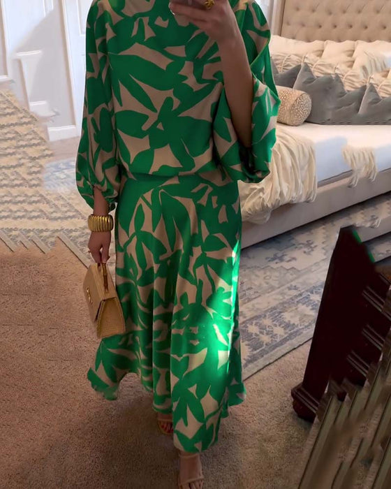 Set Jurk Casual Bedrukt Lantaarnmouwen Temperament