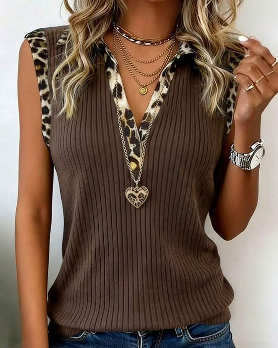 Blouse Reverse Luipaard Print Mouwloos Geribbeld