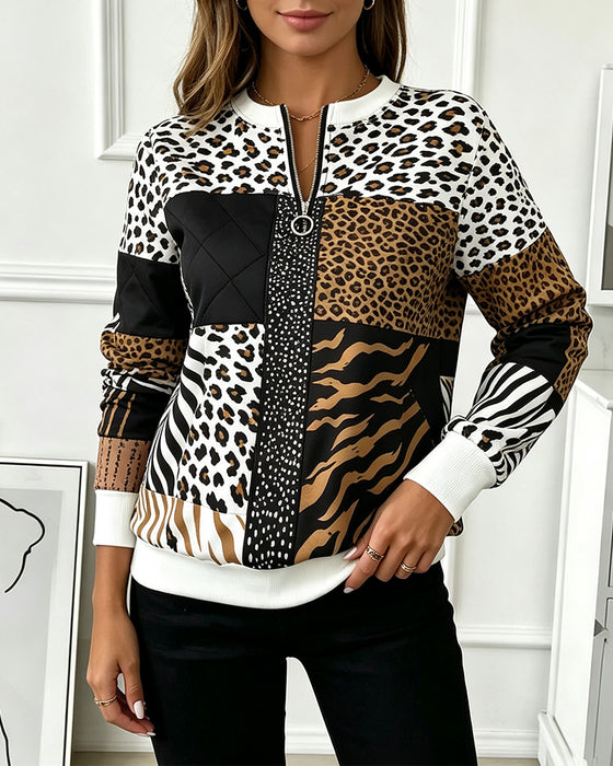 Sweatshirt Rits Luipaard Stippenpatroon