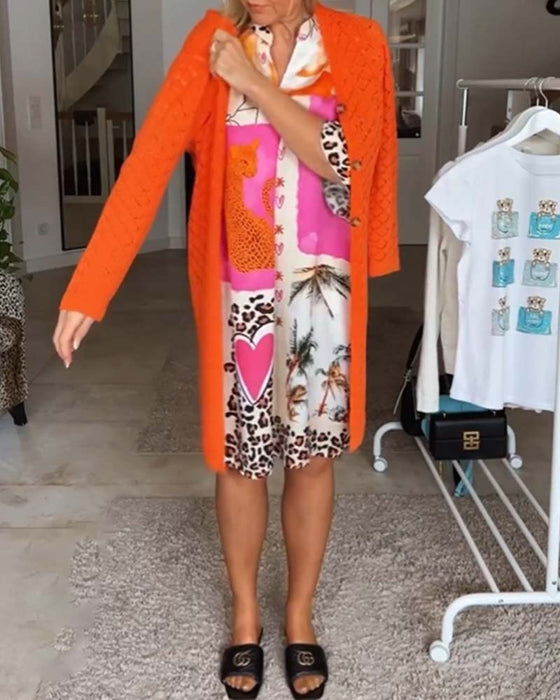 Jurk met V-hals en patchworkluipaardprint