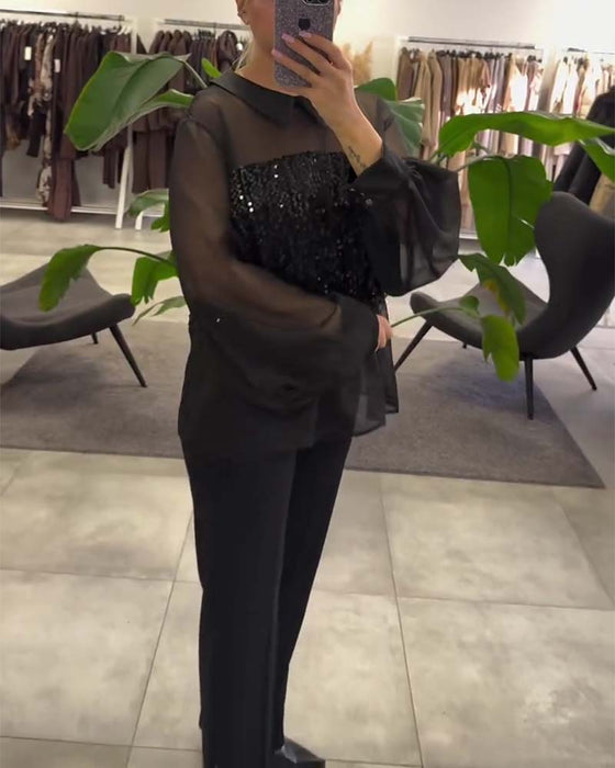 Bloes Effen Kleur Pofmouw Kraag