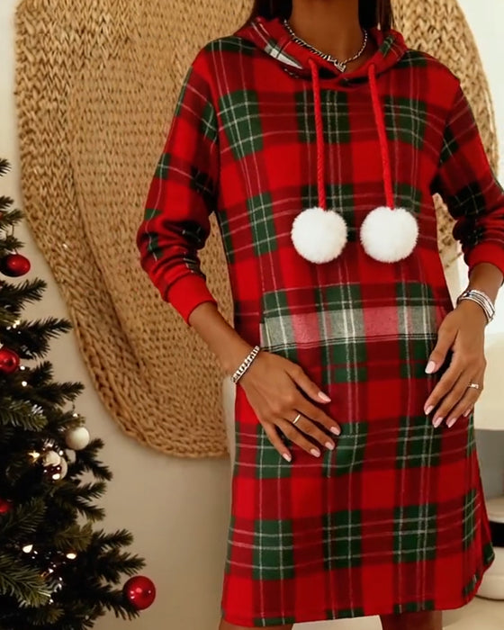 Jurk Met Capuchon Pompon Ruit