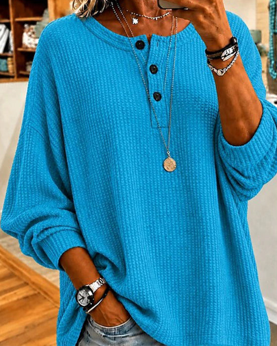 Blouse Wafel Ronde Hals Los