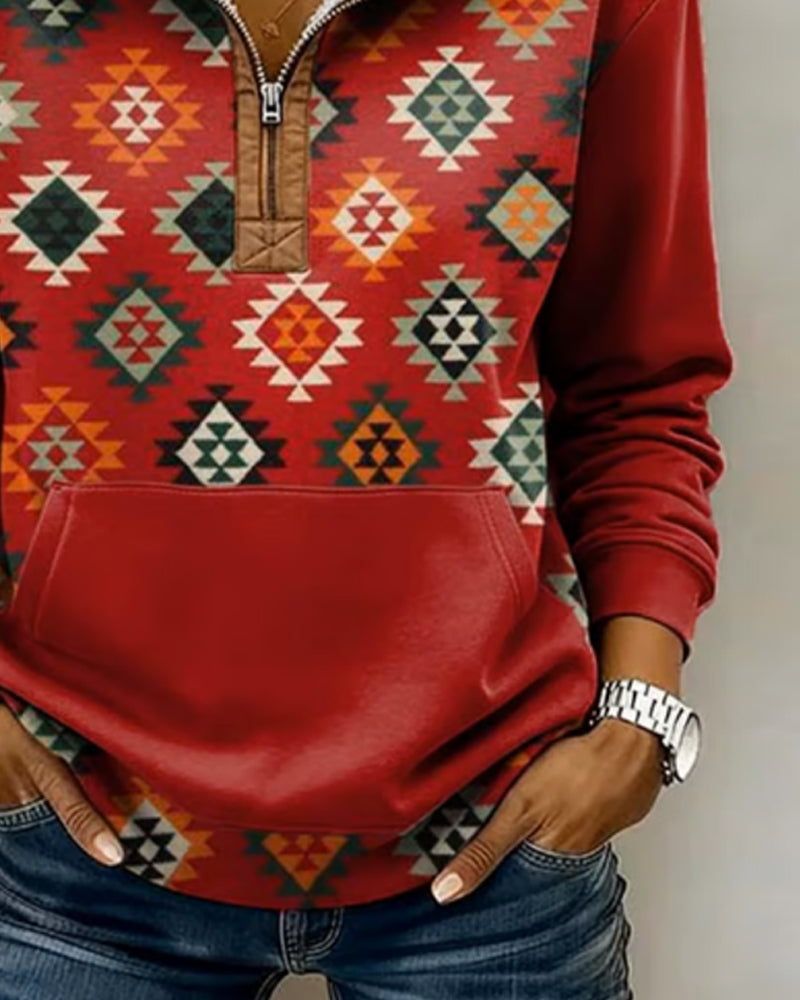 Sweatshirt Met Halve Rits Colorblock Ontwerp En Zak