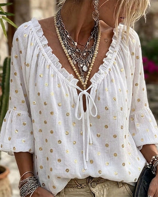Blouse V-Hals Wijde Mouwen