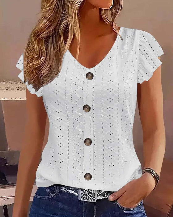 Blouse Fladdermouw Uitgesneden Knoop