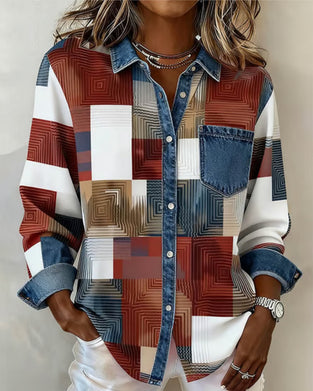 Kleurblok Overhemd Modieuze Kraag