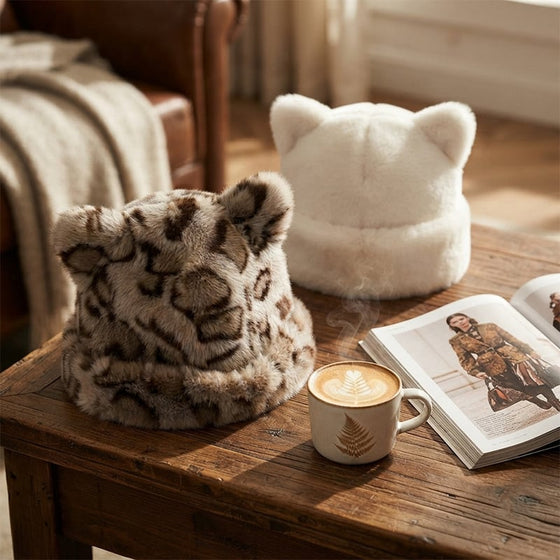 Hoed Luipaardprint Pluche Kattenoor
