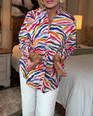 Overhemd Reverskraag Lange Mouwen Kleurrijk Bloemenmotief