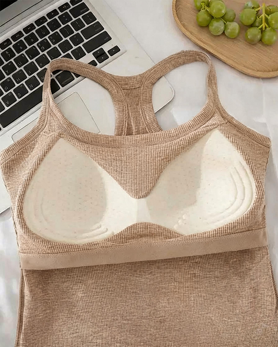 Tanktop Ingebouwde Bh Geribbeld Effen