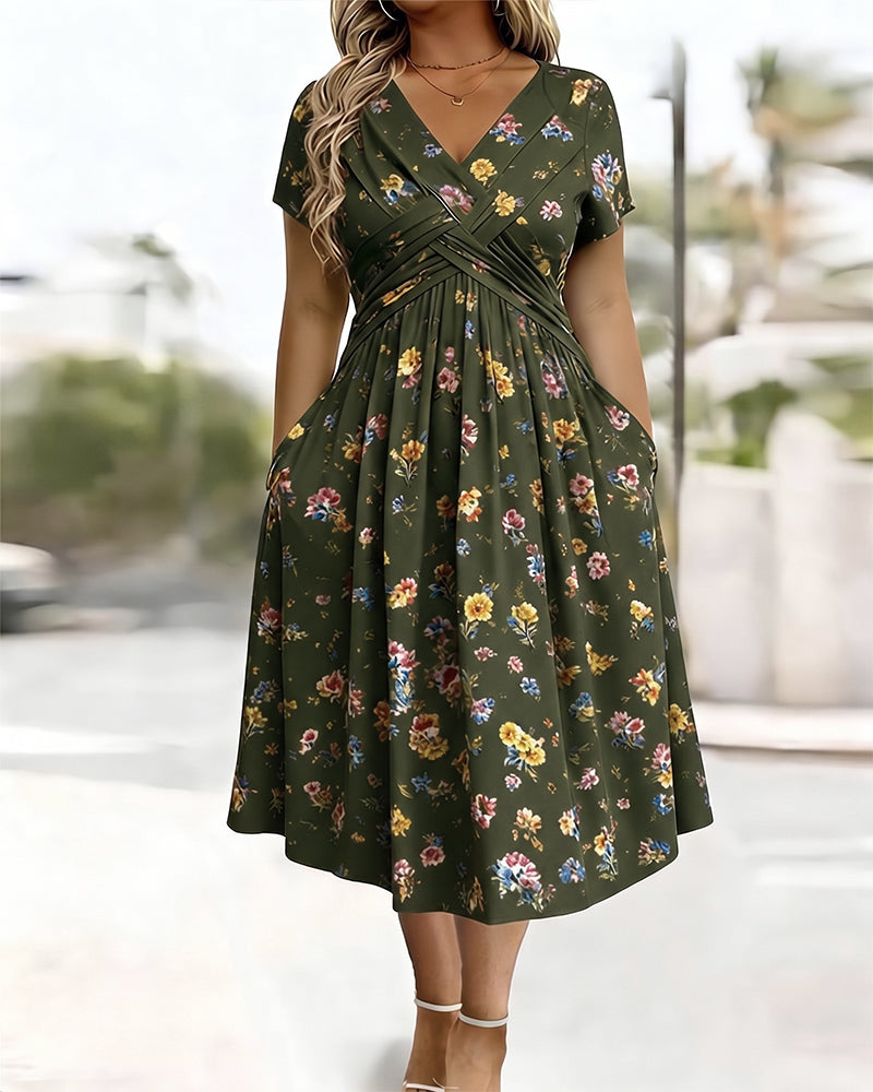 Jurk Bloemen Twist Korte Mouw