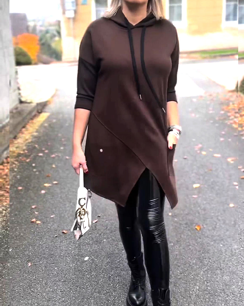 Hoodie Met Capuchon Casual Splitsen Lange Mouw