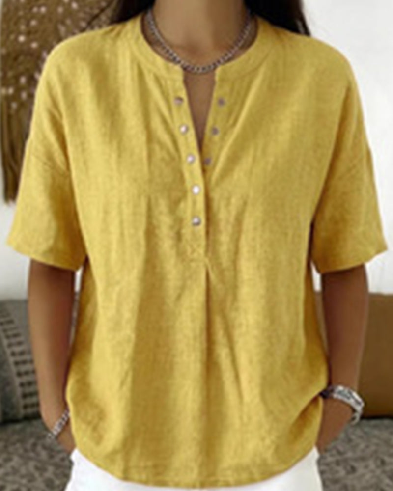 Blouse Effen Kleur Casual Kort Mouw
