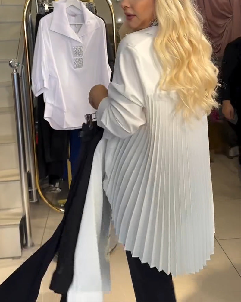 Shirt Langmouw Effen Kleur Geplooid