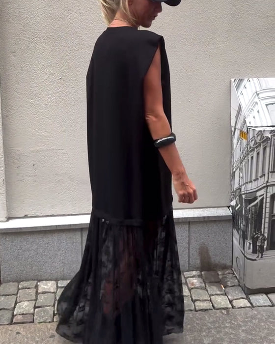 Mouwlose Mesh Patchwork Jurk