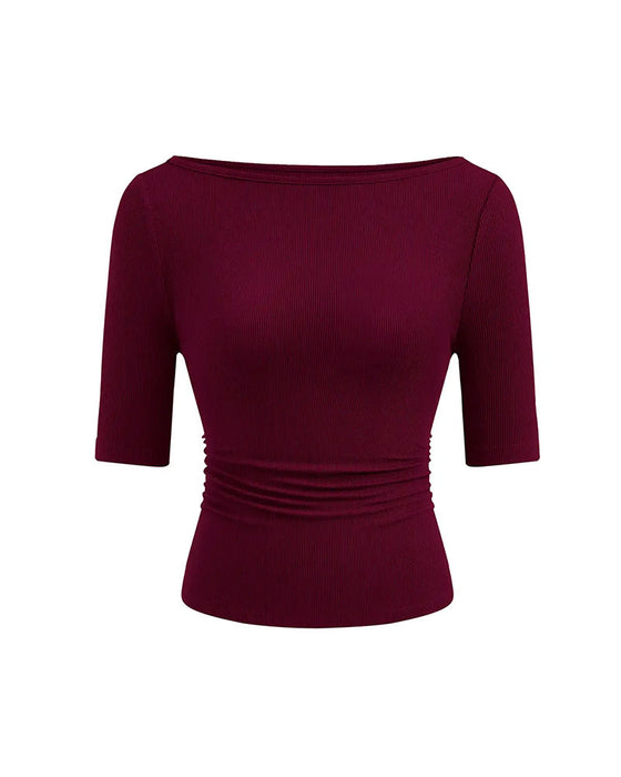 T-Shirt Off-Shoulder Gebreid Effen