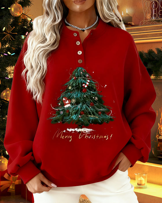 Sweatshirt Met Kerstboomprint En Ronde Hals