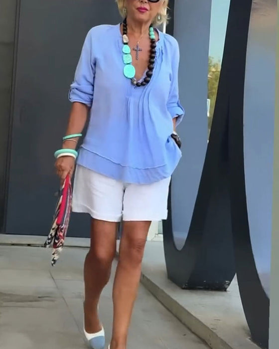 Blouse V-Hals Gerimpeld Paneel Relaxed