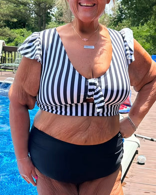 Bikini Gestreept Fladdermouw U-Hals
