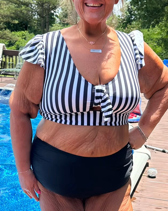 Bikini Gestreept Fladdermouw U-Hals