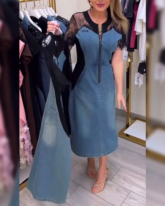 Jurk Met Kantmouwen En Modieus Design