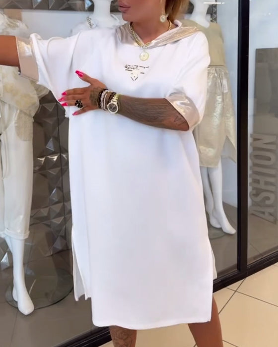 Jurk Capuchon Effen Kleur Losse Split