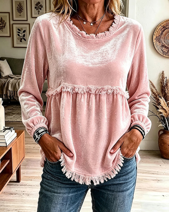 Blouse Franje Gerimpeld Paneel Lange Mouw